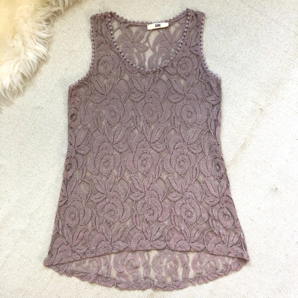 Sheer Lace Tank Top Rose Taupe